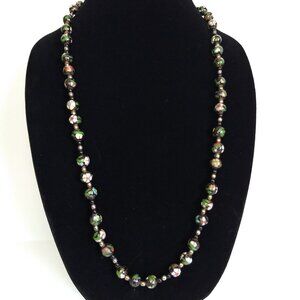 Black Floral Flower Stone Cloisonné Necklace Statement Feminine French Style